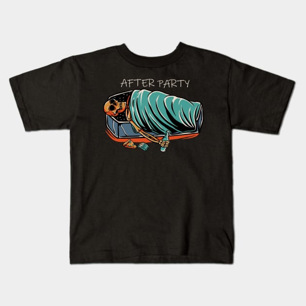 After Party Drunk Skeleton Skull Alcohol Wine Lover Beer Lover Kids T-Shirt by anubis1986